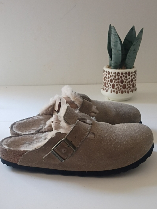 Birkenstock Shoes - Birkenstock Boston Shearling-Lined Clogs in Taupe Suede 37 US Women's 6–6.5.